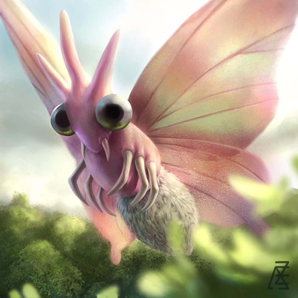 Venomoth, pink, giant eyes, SD Desktop Wallpaper