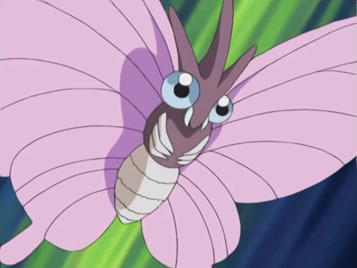 Venomoth, blue eyes, pink wings, SD Desktop Wallpaper