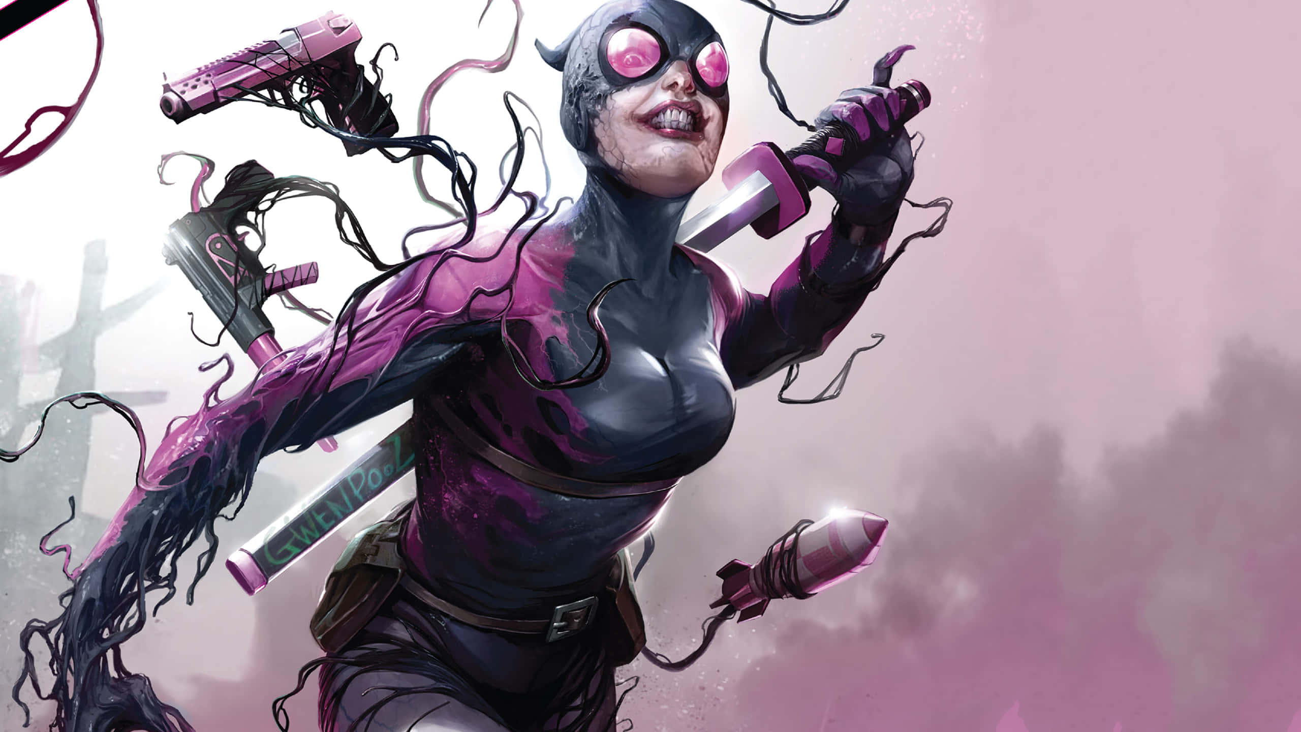 Venomverse, black and pink suit, purple tendrils, 2K Desktop Wallpaper