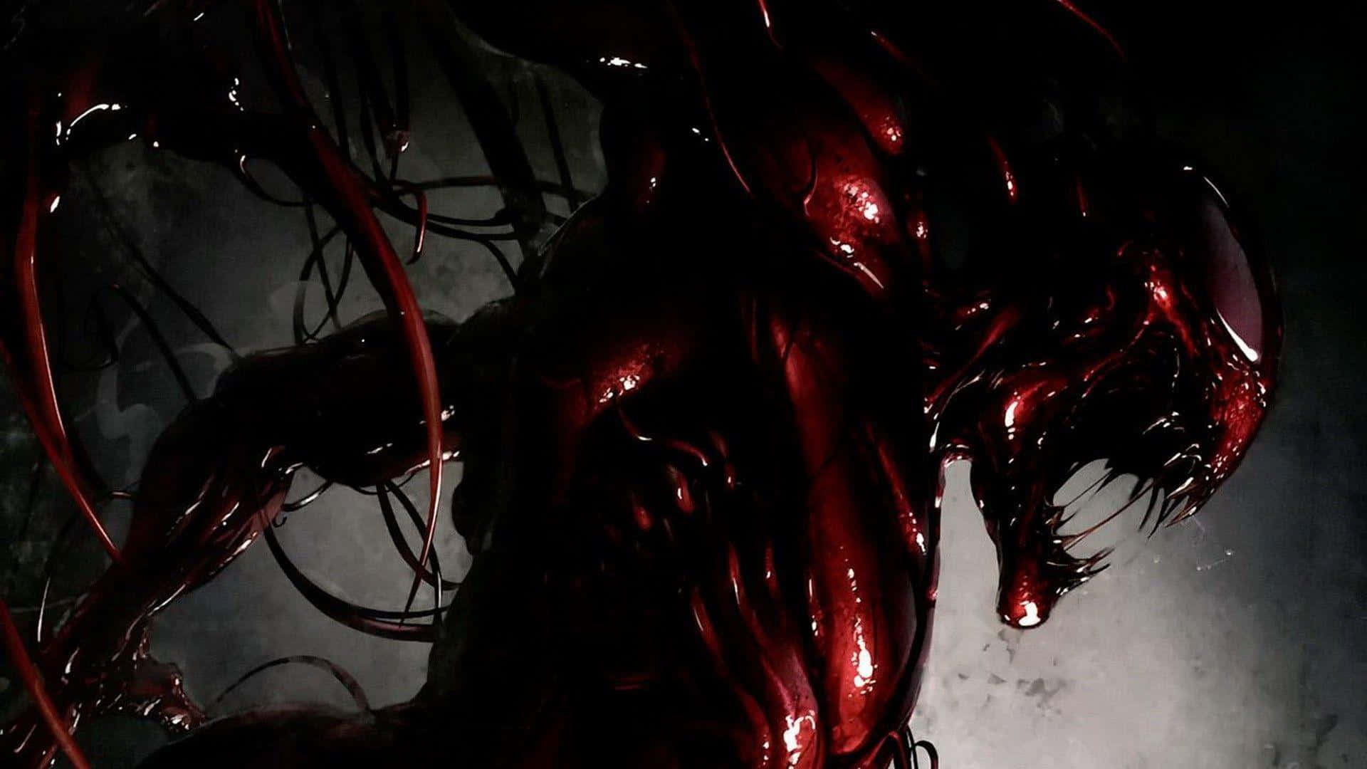 red symbiote creature, glossy tendrils, sharp teeth, Full HD Desktop Wallpaper