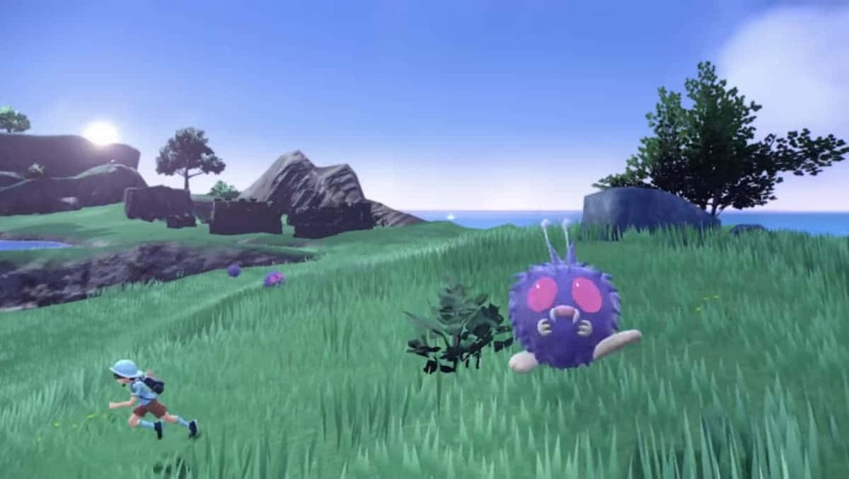 Venonat, purple spiky Pokémon, pink eyes, SD Desktop Wallpaper