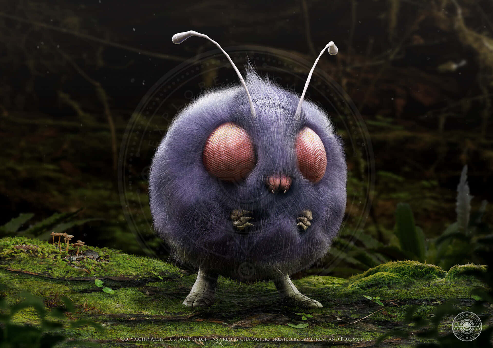 Venonat, fluffy purple creature, large pink eyes, Full HD Desktop Wallpaper