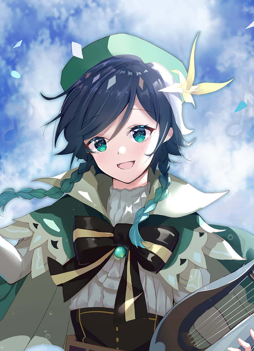 Venti, teal eyes, braided hair, SD Phone Wallpaper