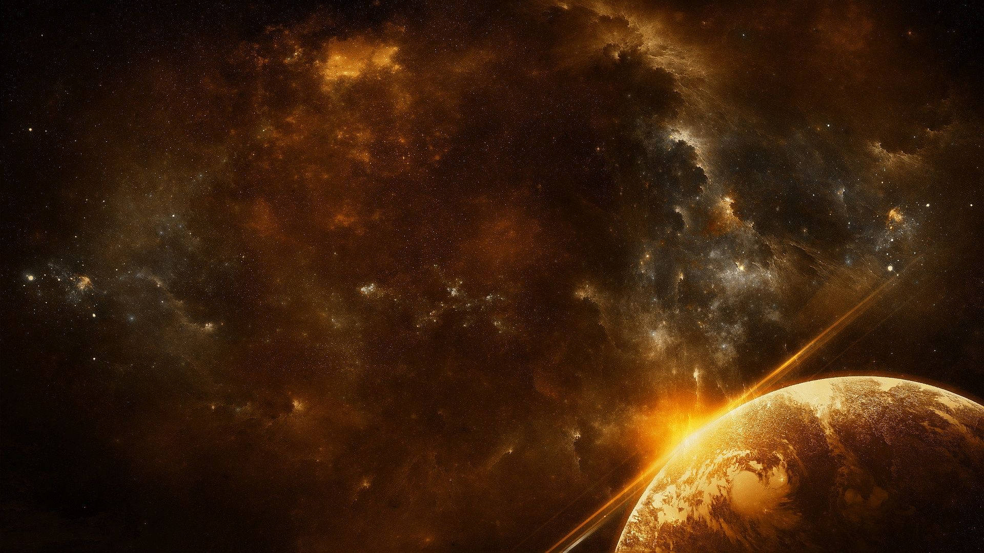 Venus, swirling nebula, orange and black cosmic dust, Full HD Desktop Wallpaper