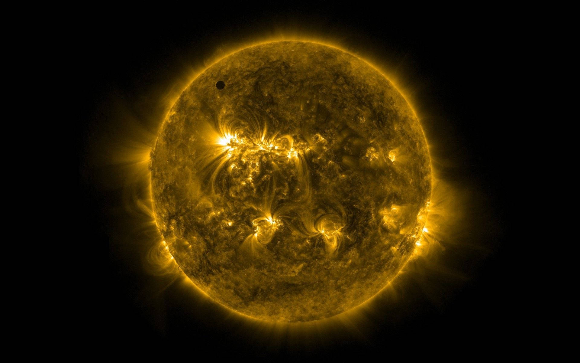 Venus, yellow flares, fiery golden sun, Full HD Desktop Wallpaper