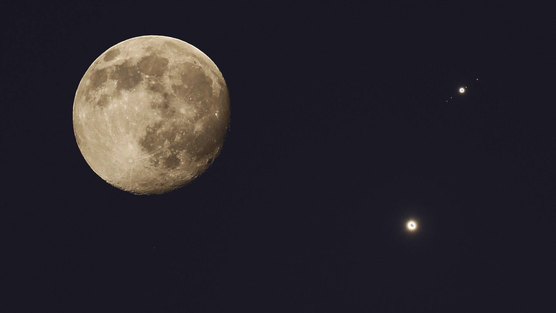 Venus, two stars, full moon, Full HD Desktop Wallpaper