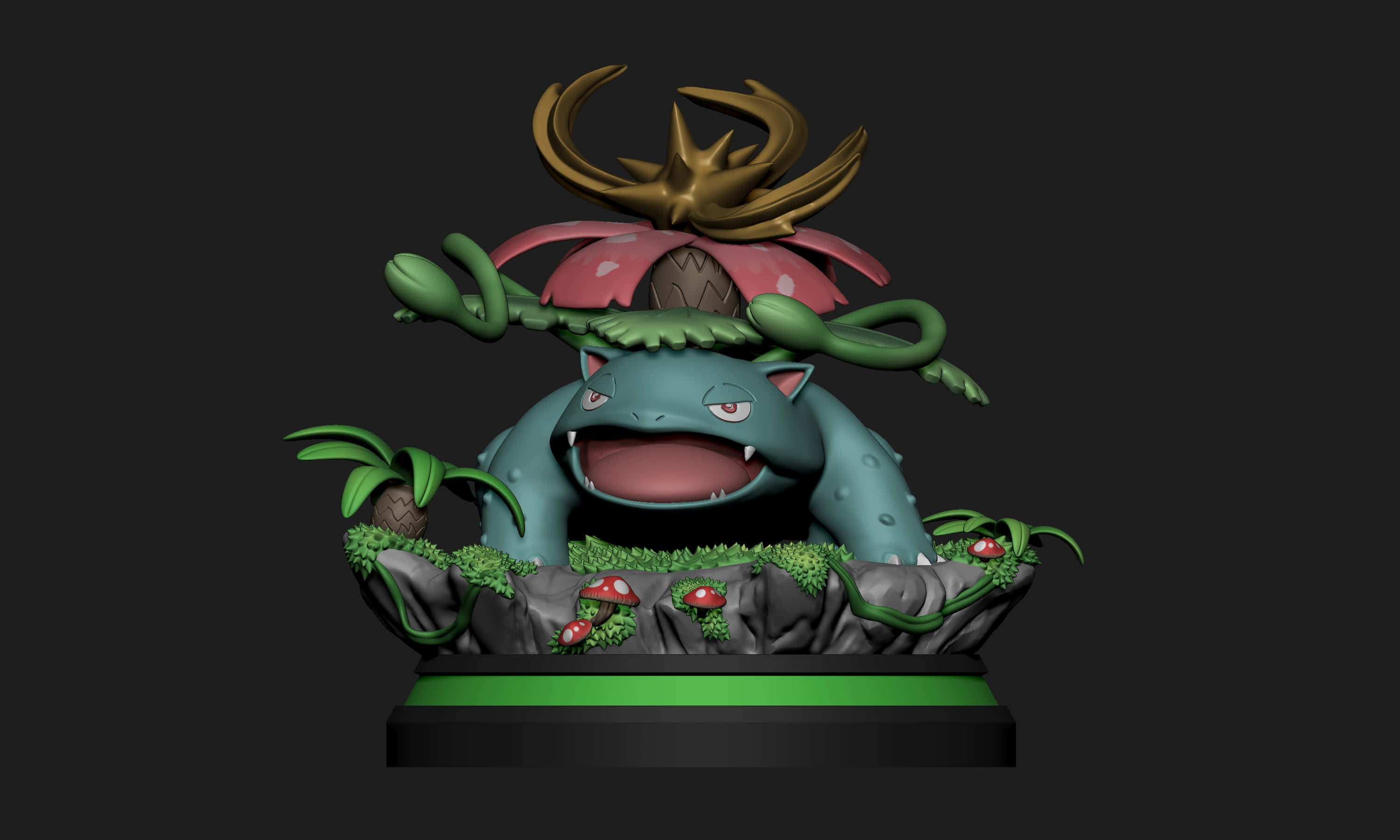 Venusaur, vines, mushrooms, 2K Desktop Wallpaper
