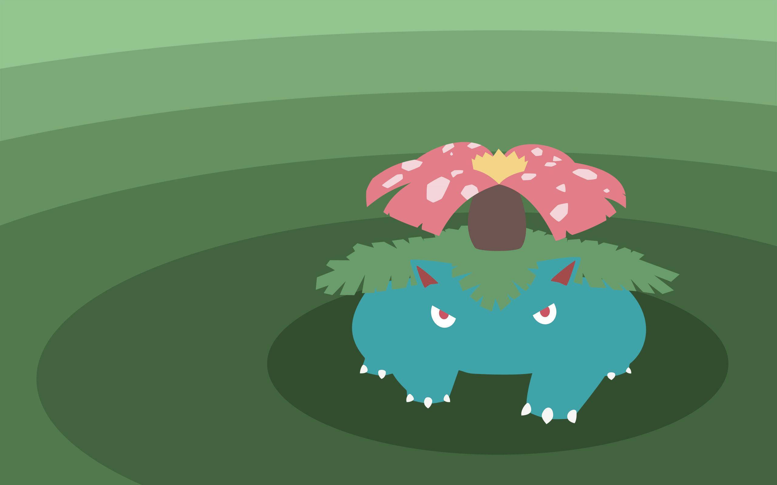 Venusaur, green aesthetic circle, pink mushroom, 2K Desktop Wallpaper