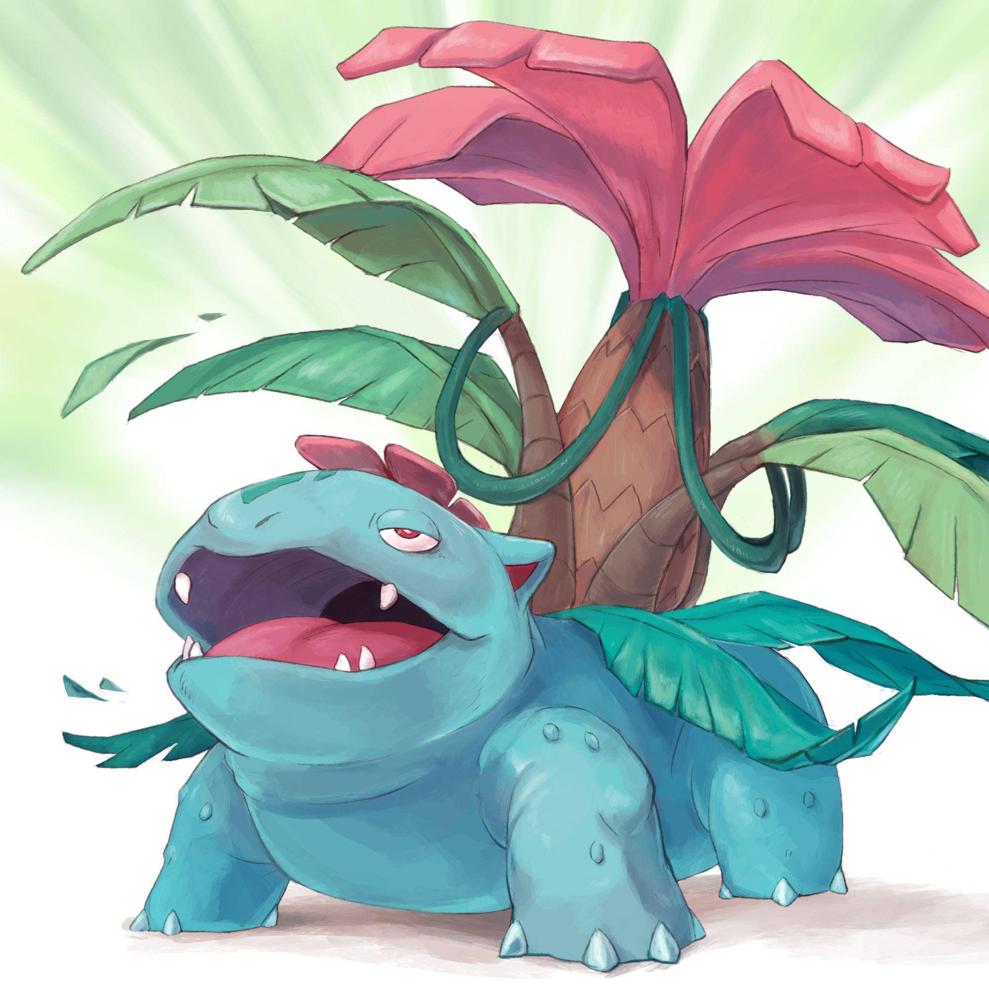 Venusaur, blue cartoon dinosaur, plant growing on its back, Full HD Desktop Wallpaper