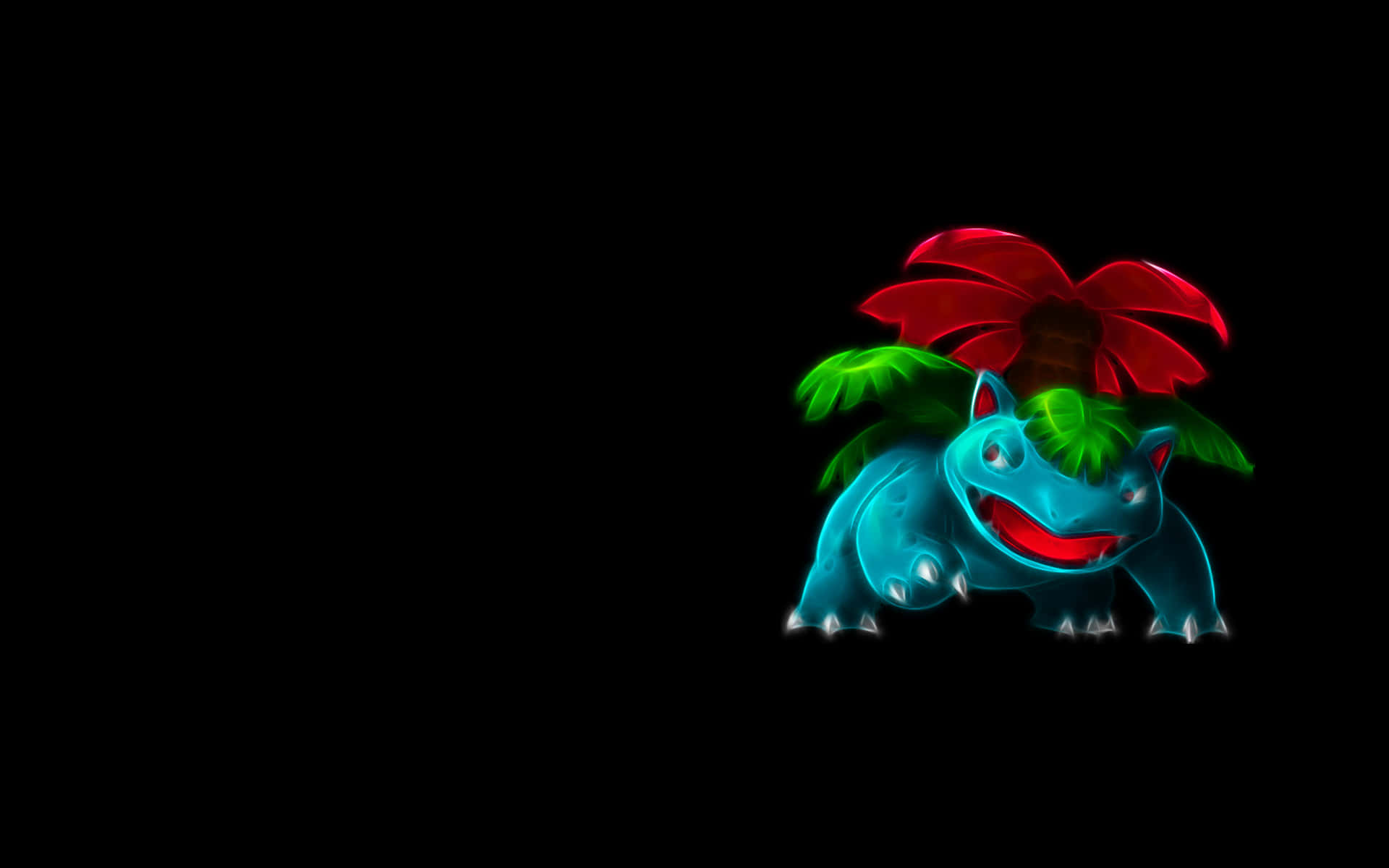 Venusaur, glowing blue, vibrant red flower, Full HD Desktop Wallpaper
