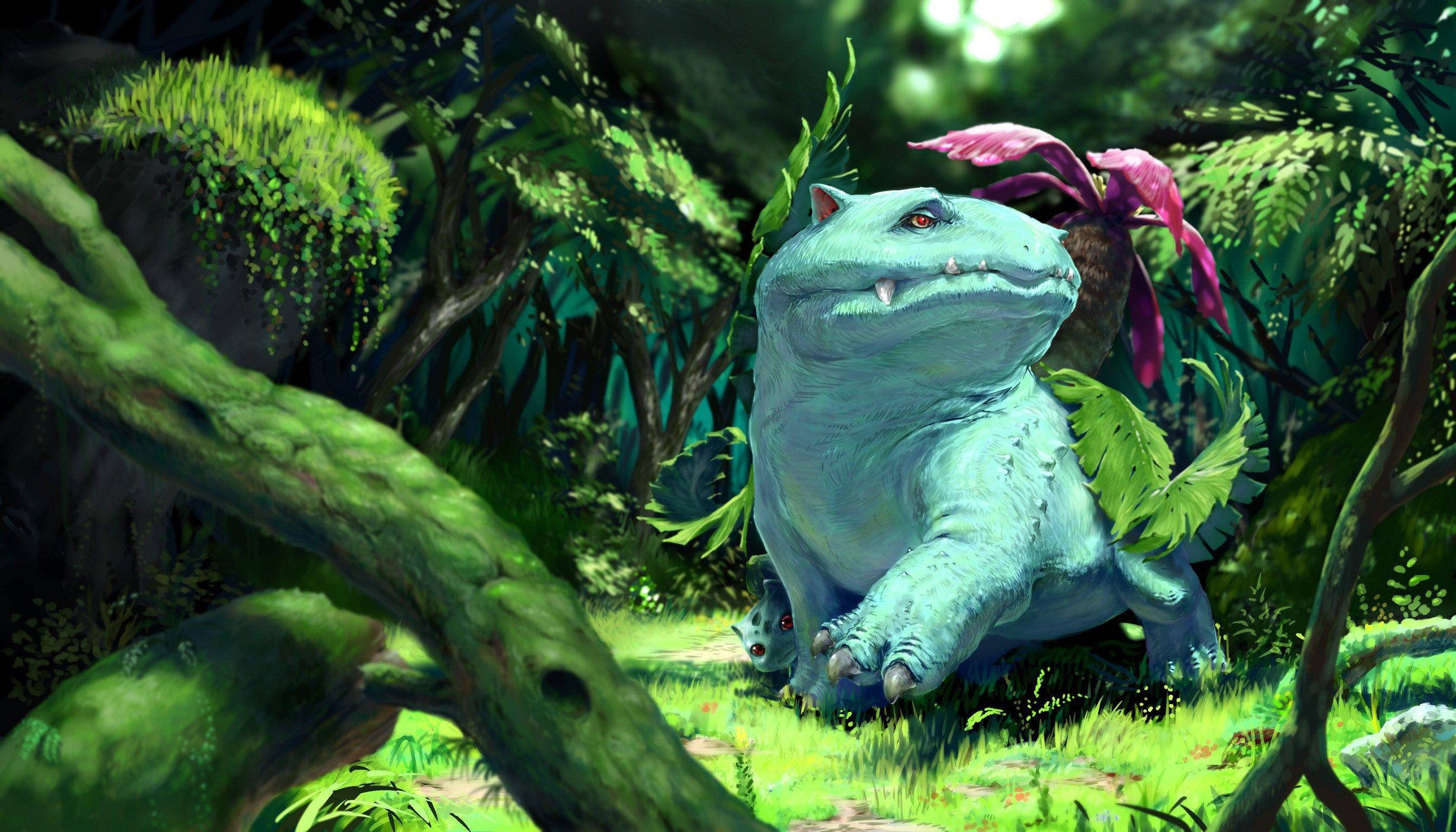 Venusaur, lush green jungle, vibrant foliage, 2K Desktop Wallpaper