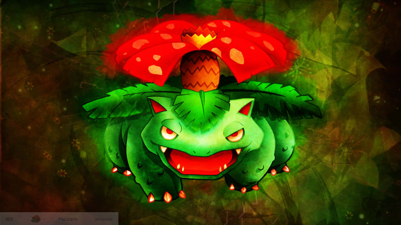 Venusaur, glowing green, red flower crown, HD Desktop Wallpaper