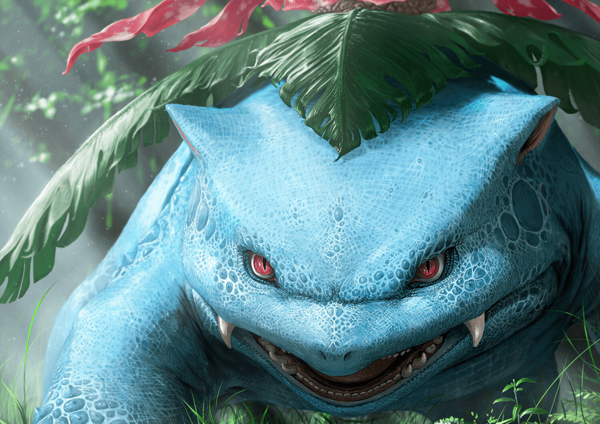 Venusaur, blue Pokémon, red eyes, Full HD Desktop Wallpaper