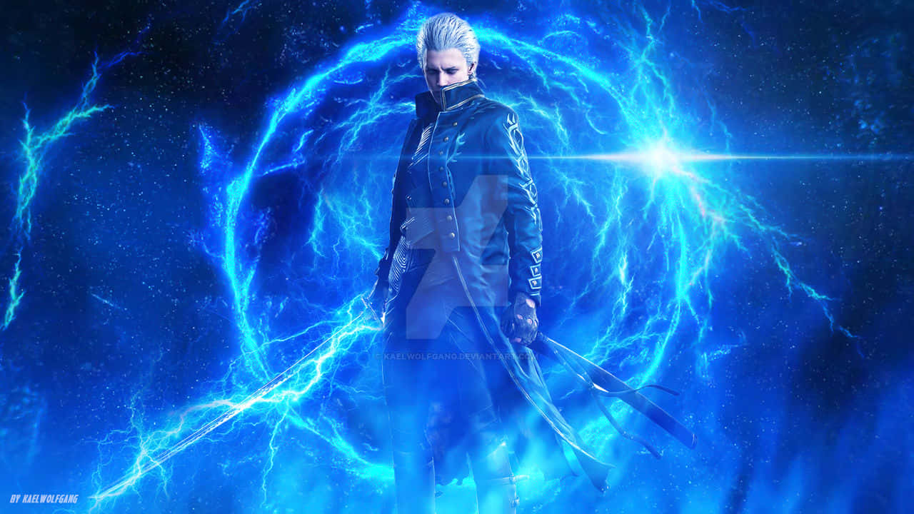 Vergil, silver-haired, dark coat, HD Desktop Wallpaper
