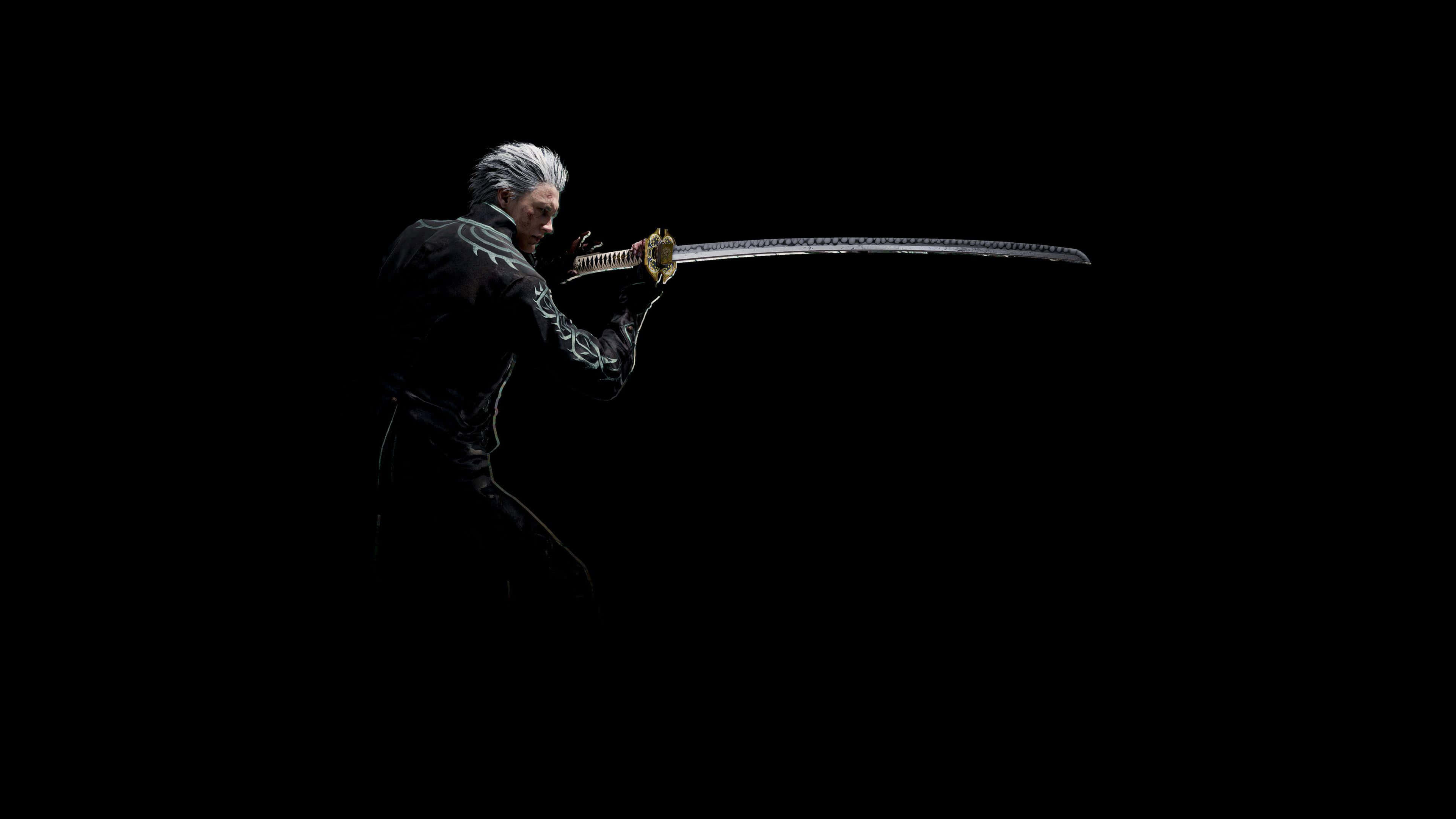 Vergil, katanain darkness, silver-haired warrior, 4K Desktop Wallpaper