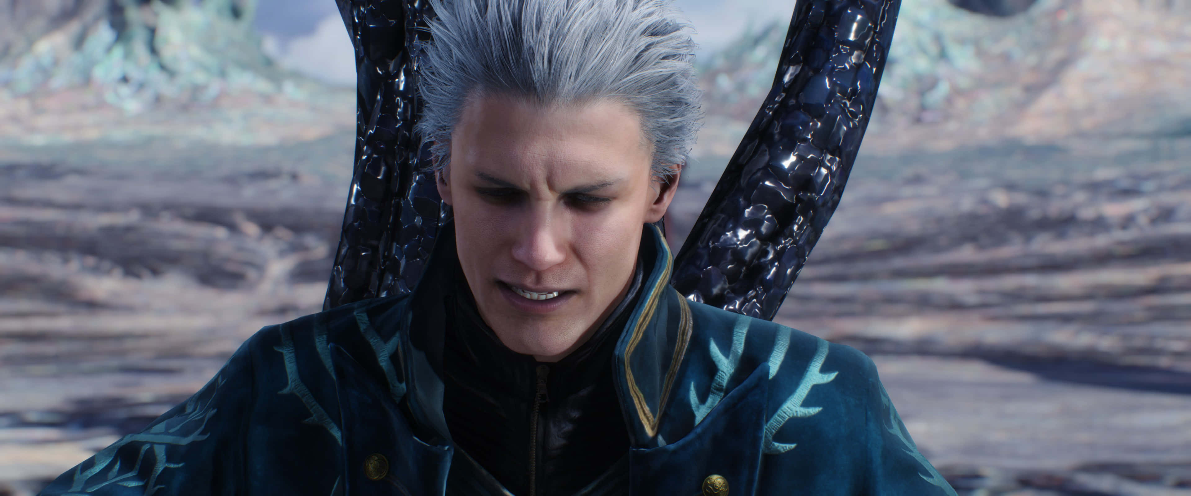 Vergil, silver-haired, black wings, 4K Desktop Wallpaper