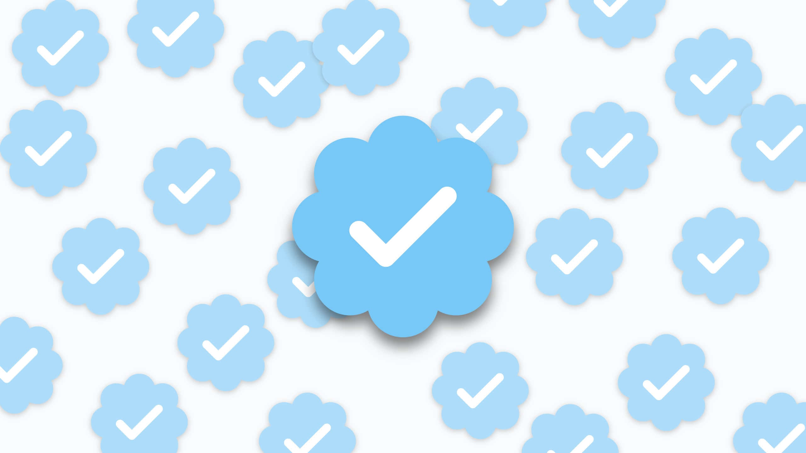 blue verified badges pattern, light blue cloud icon, white checkmark, 2K Desktop Wallpaper