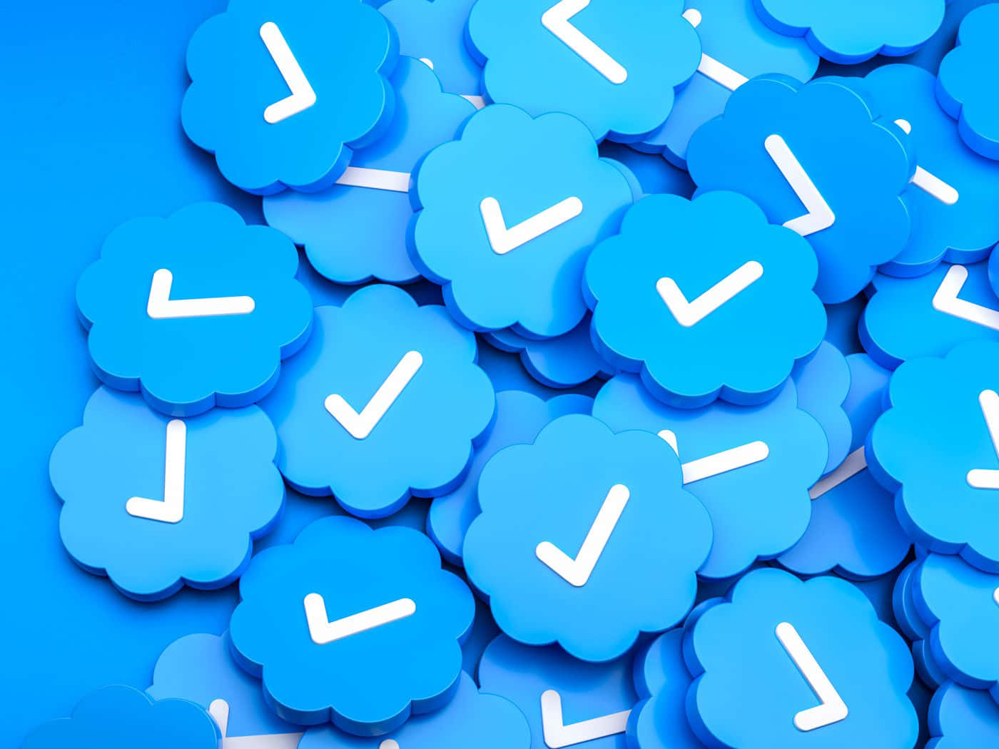 blue verified badges, cloud-shaped icons, white checkmarks, HD Desktop Wallpaper