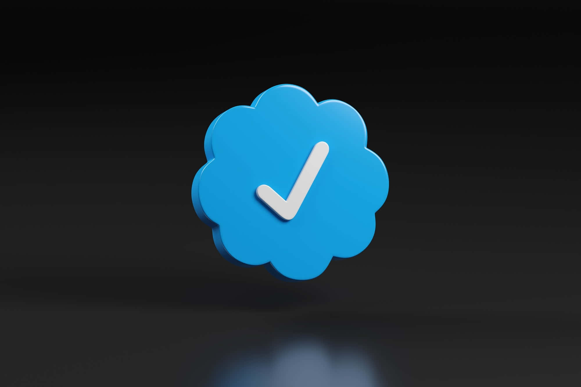 blue verification badge, glowing blue cloud icon, white checkmark, Full HD Desktop Wallpaper