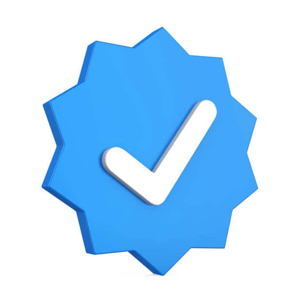 blue verified badge, 3d starburst icon, white checkmark, SD Desktop Wallpaper
