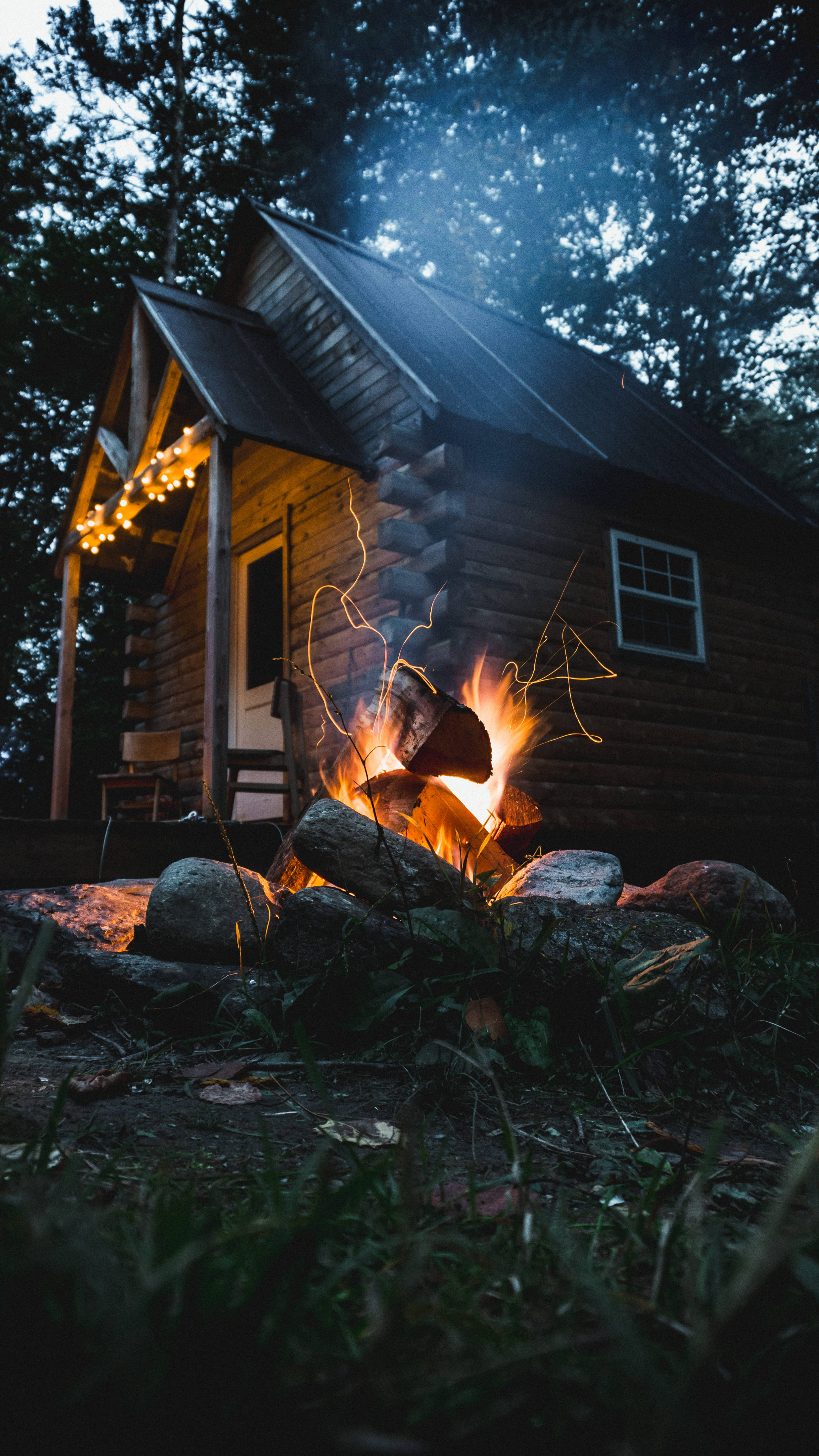 Vermont, forest, log cabin, 5K Phone Wallpaper