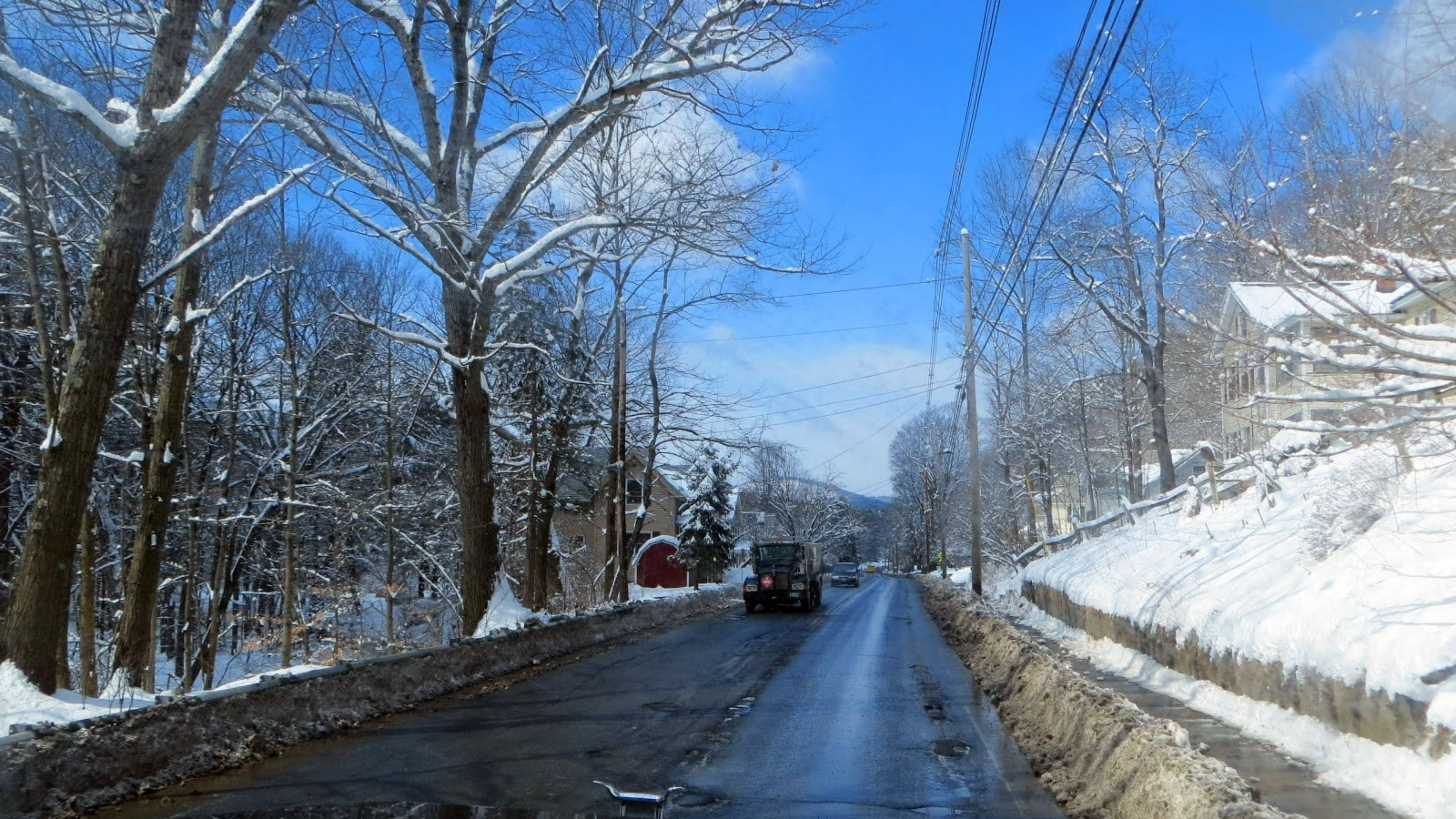 Vermont, winter snow, rural road, 4K Desktop Wallpaper