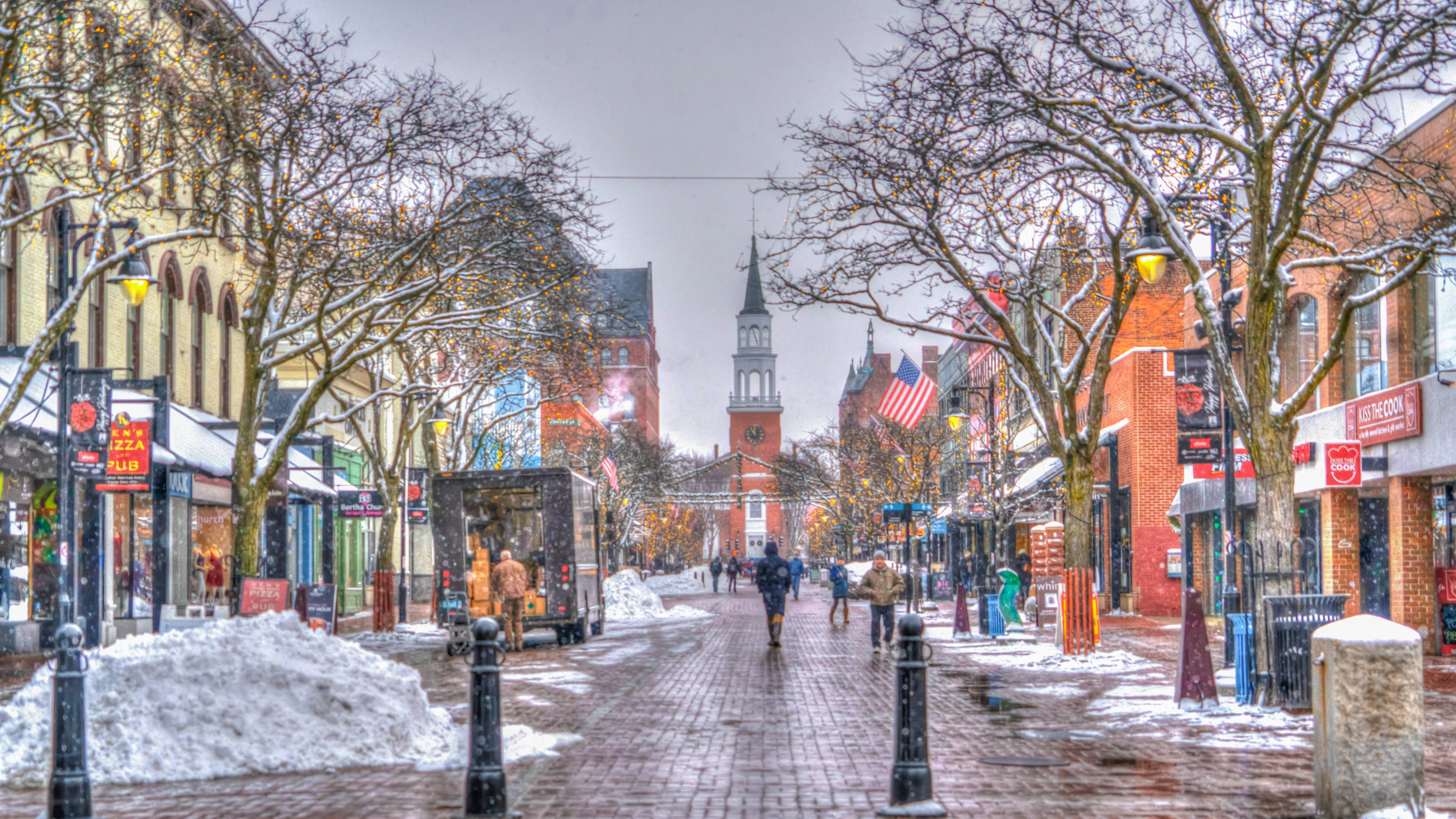 Vermont, church, winter, 4K Desktop Wallpaper