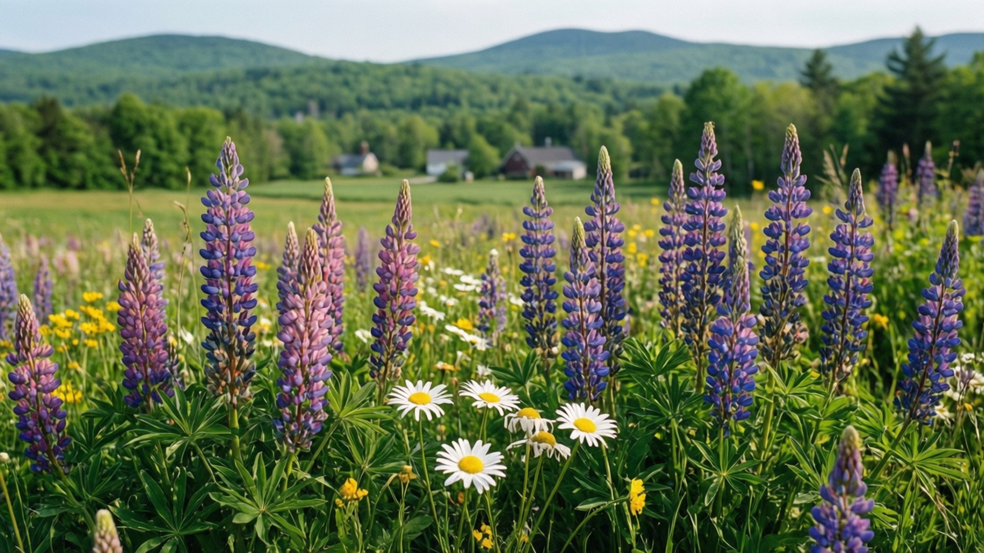 Vermont, spring wildflowers, purple lupine, Full HD Desktop Wallpaper