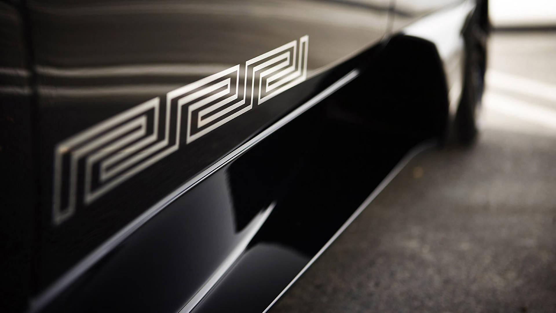 Versace Logo, black car, white geometric '222' emblem, Full HD Desktop Wallpaper