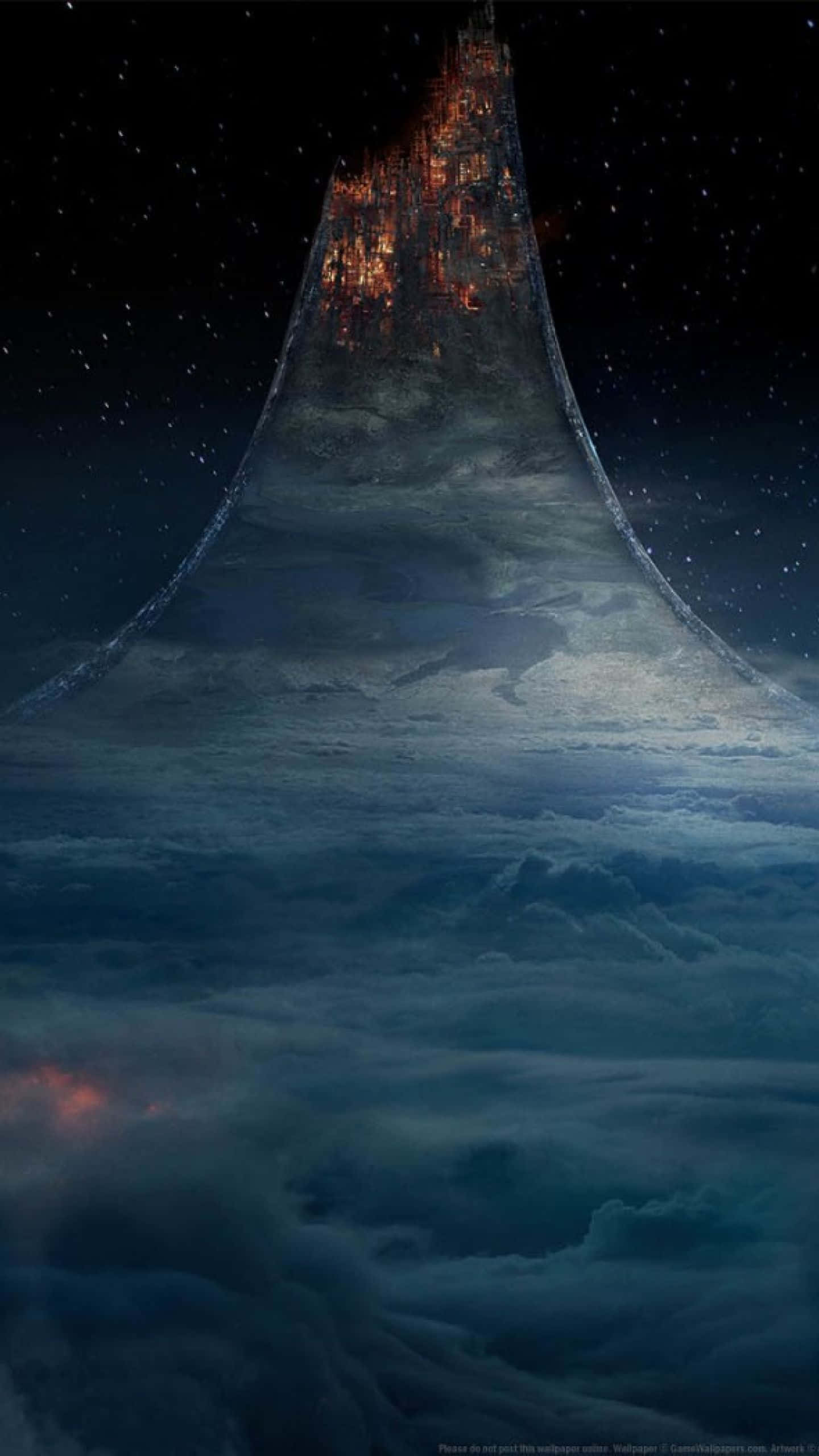 Vertical Monitor, crystalline spire, glowing city lights, 2K Phone Wallpaper