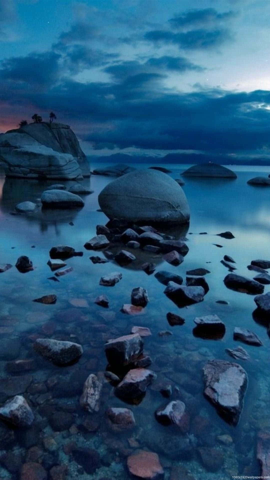 Vertical Monitor, Sleek Workspace, Twilight Lakescape, Full HD Phone Wallpaper