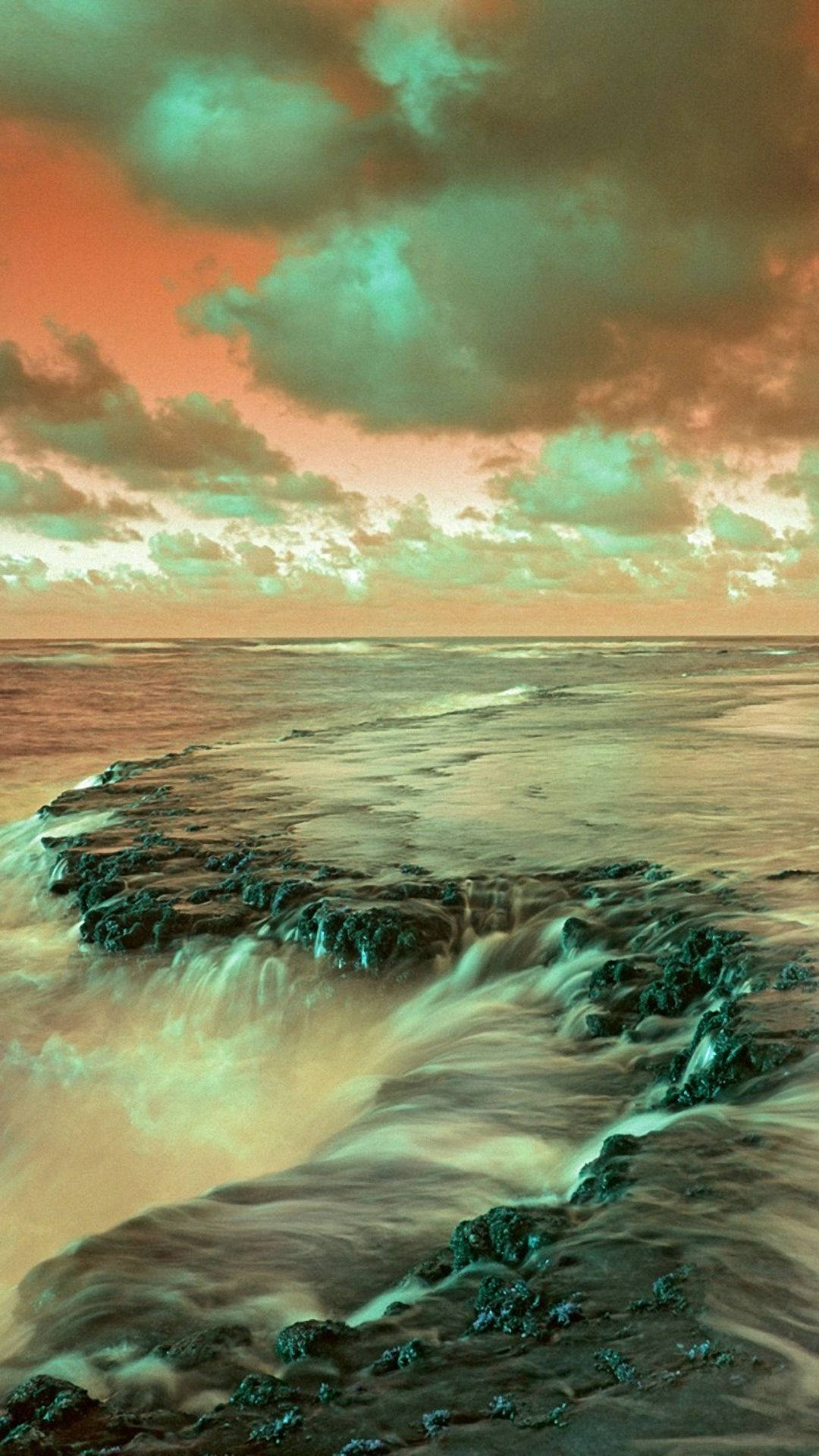 Vertical, greenish orange, surreal sky, Full HD Phone Wallpaper