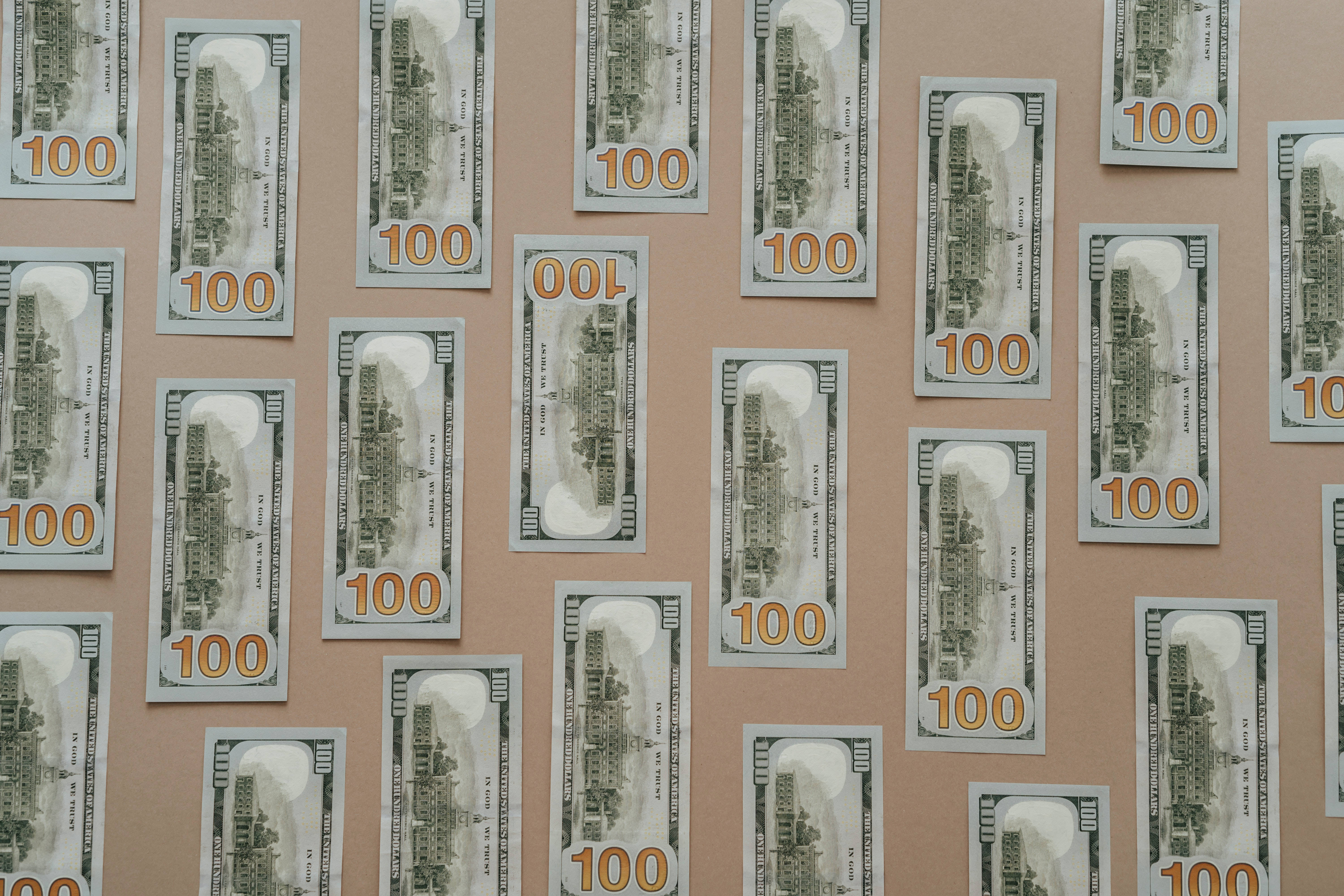 one hundred dollars, beige surface, flat lay, 5K Desktop Wallpaper
