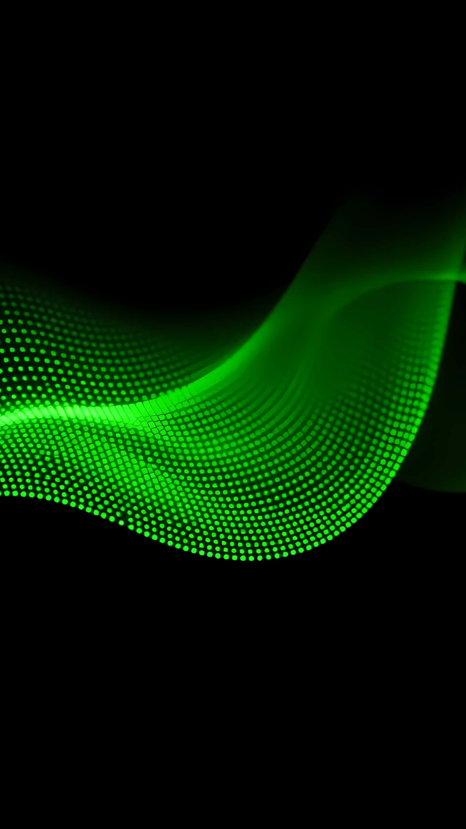 abstract green digital wave particles, luminous green wave, glowing dots, 2K Phone Wallpaper