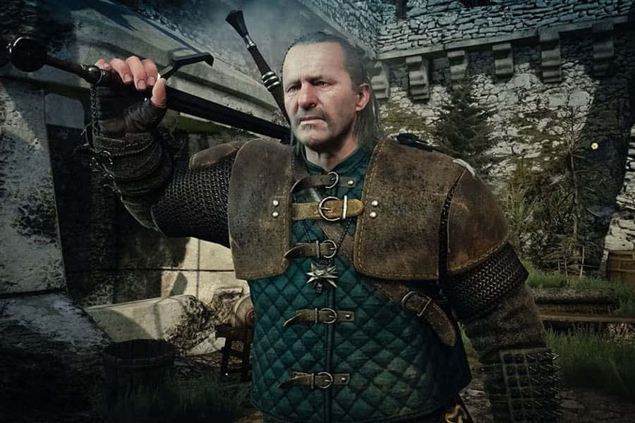 Vesemir, quilted armor, sword, SD Desktop Wallpaper