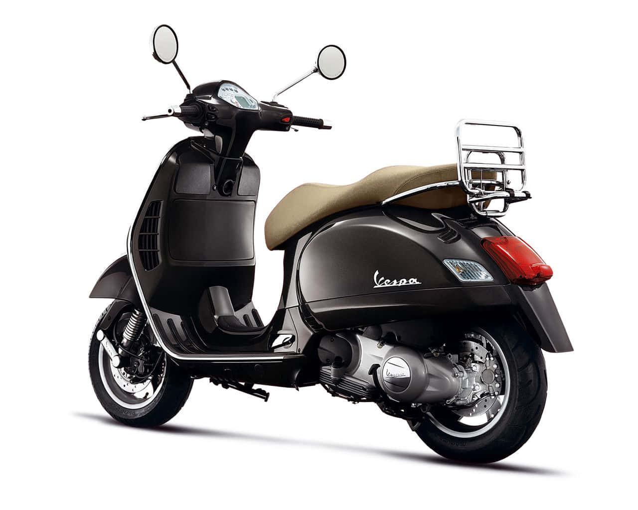 Vespa, black, tan seat, HD Desktop Wallpaper