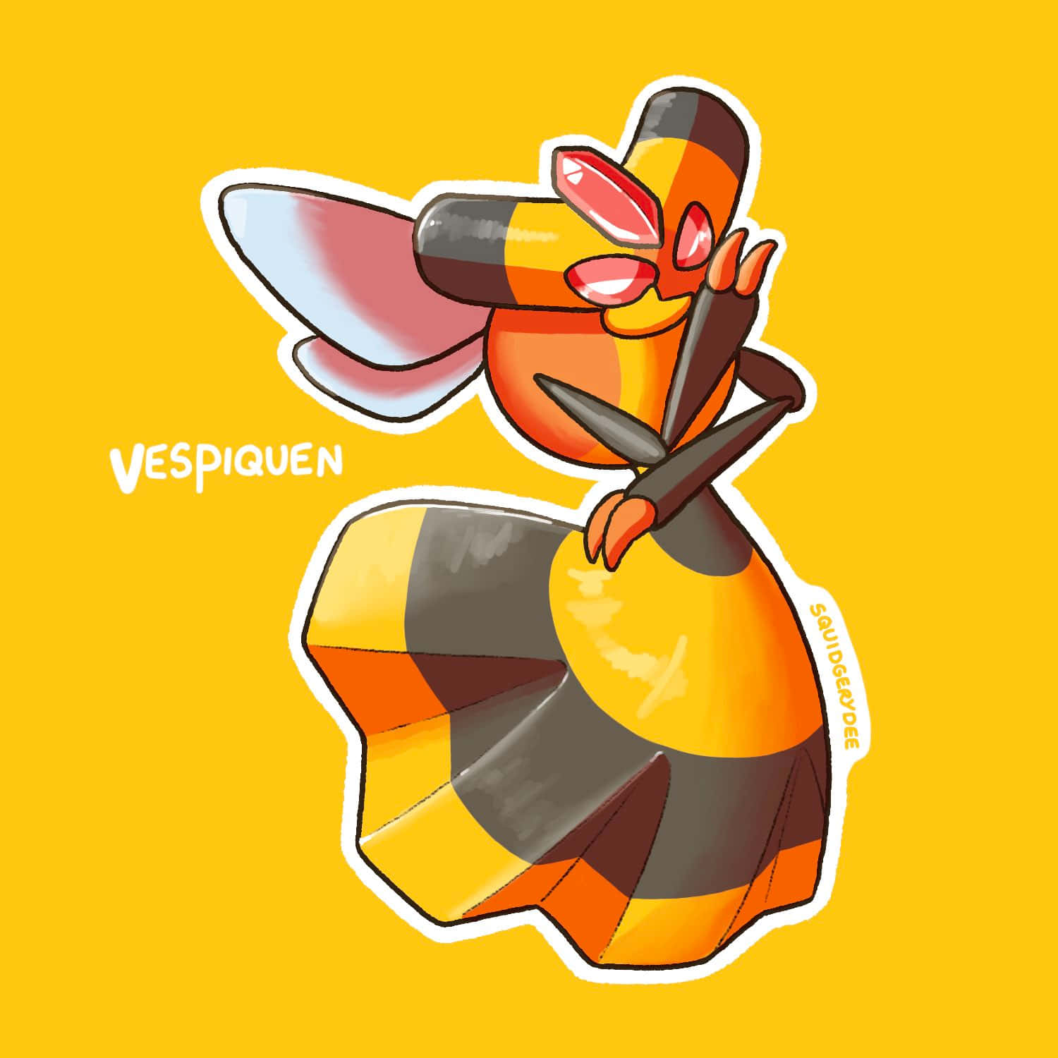 Vespiquen, orange and black stripes, solid yellow background, HD Desktop Wallpaper