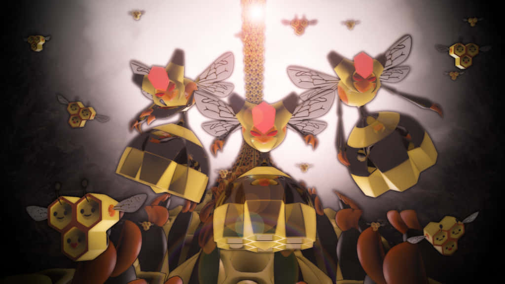 Vespiquen, honeycomb pillar, stylized bees, SD Desktop Wallpaper
