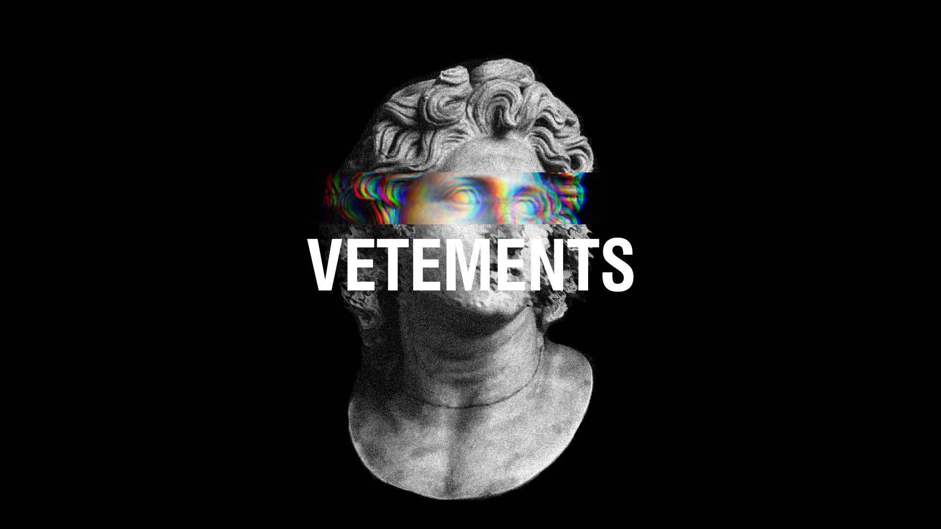 VETEMENTS, classical marble bust, glitchy rainbow eyes, Full HD Desktop Wallpaper