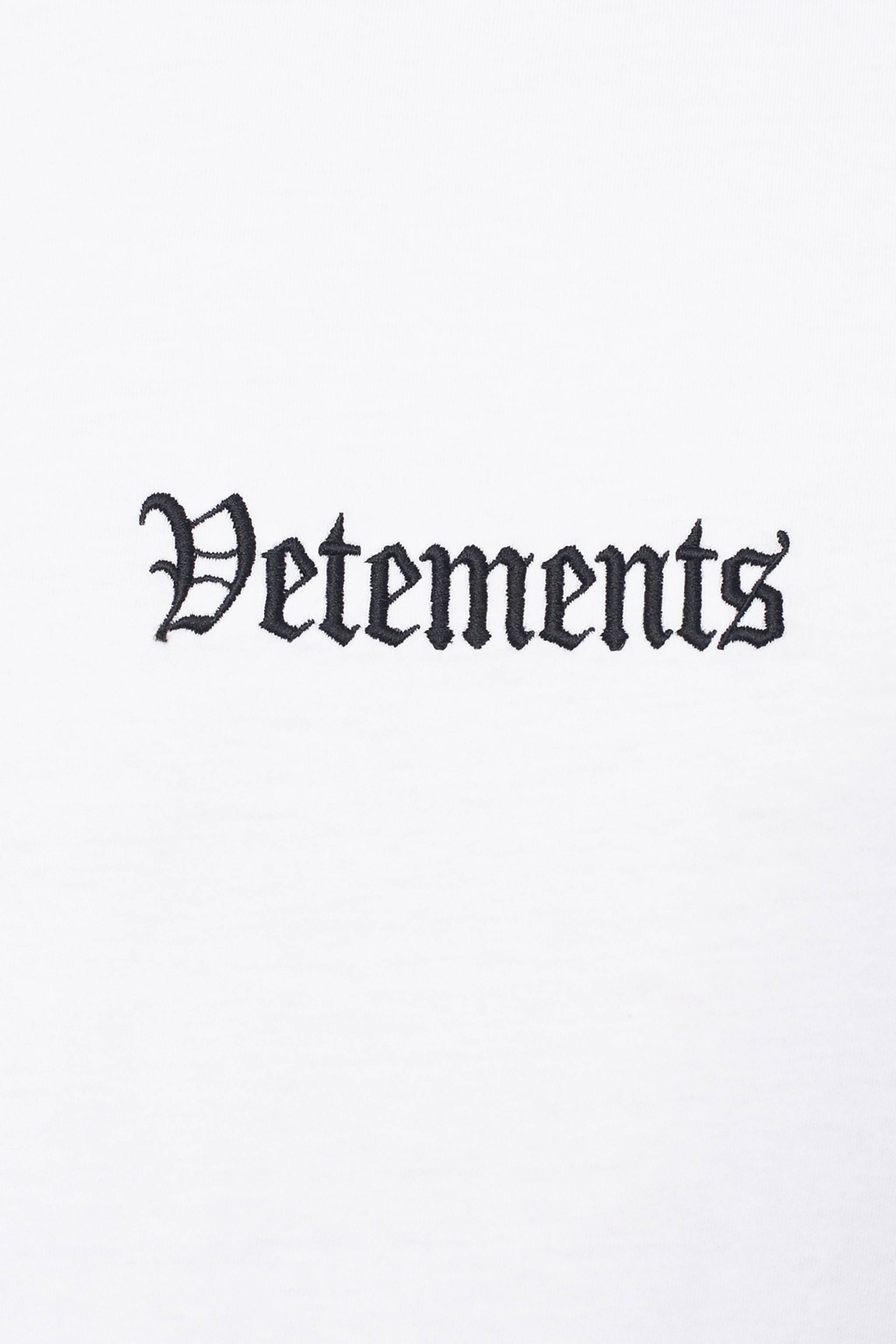 Vetements, white background, bold black gothic embroidery, 2K Phone Wallpaper