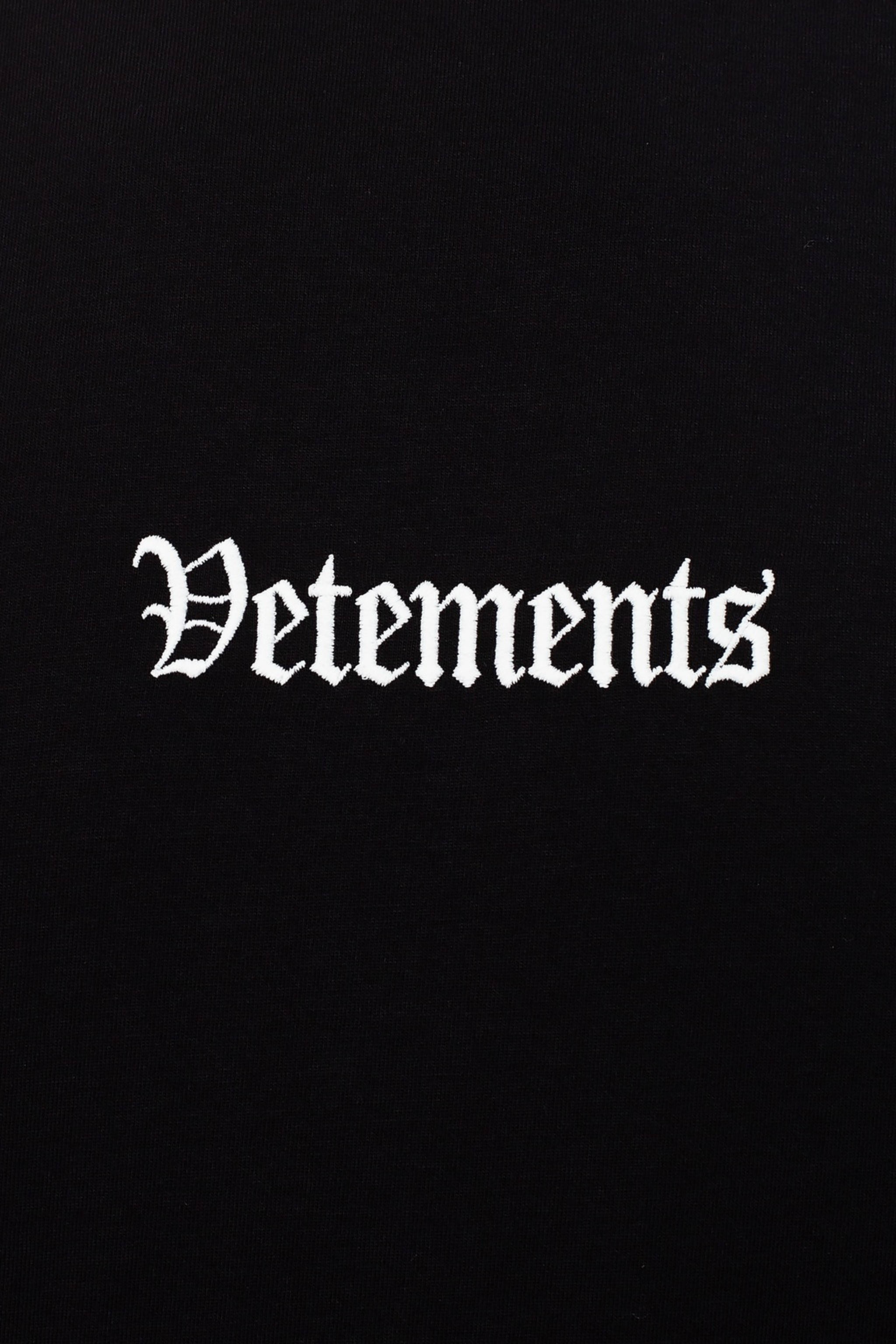 Vetements, black textured fabric, white gothic embroidered, 2K Phone Wallpaper