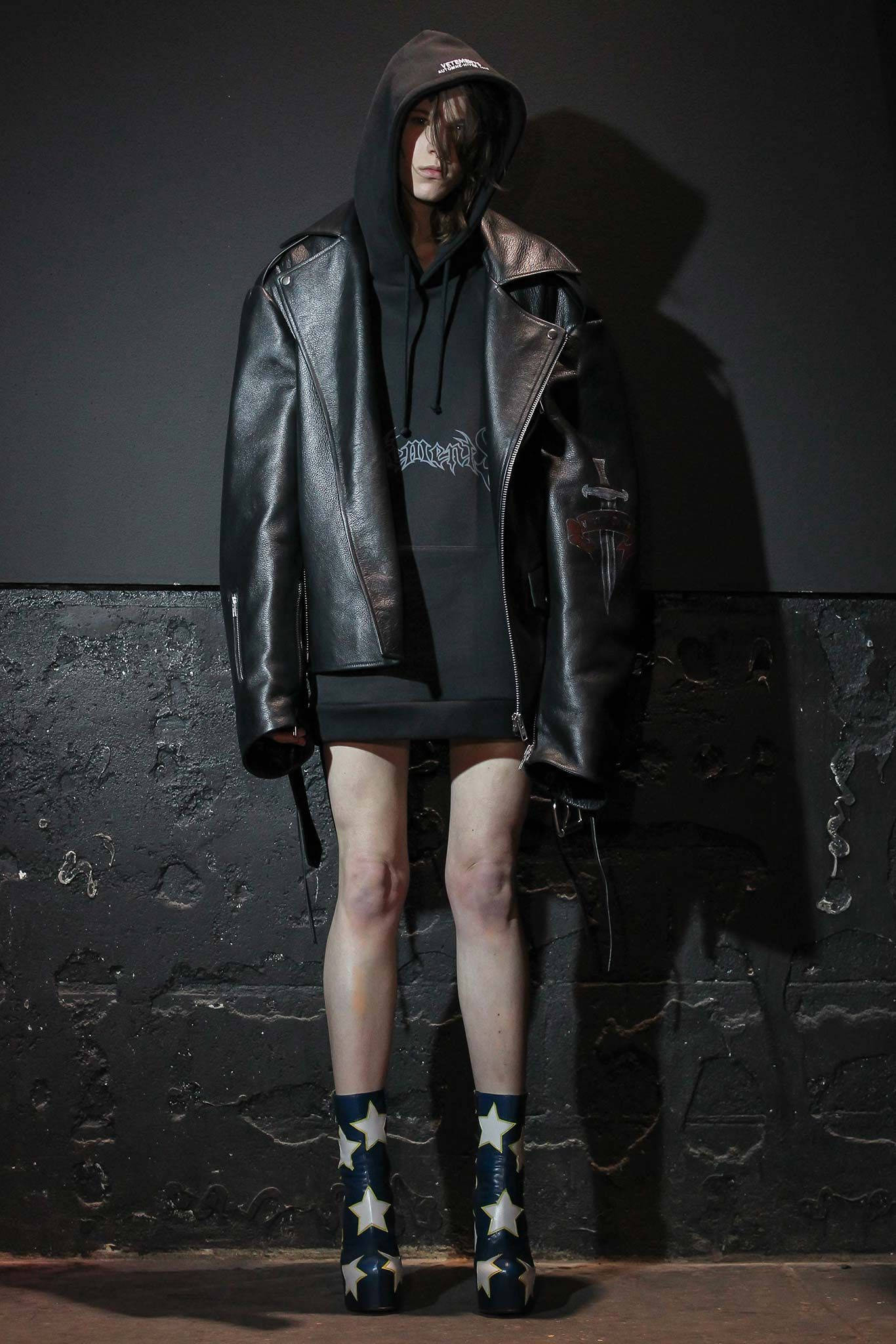 Vetements, black leather coat, star-patterned boots, Full HD Phone Wallpaper