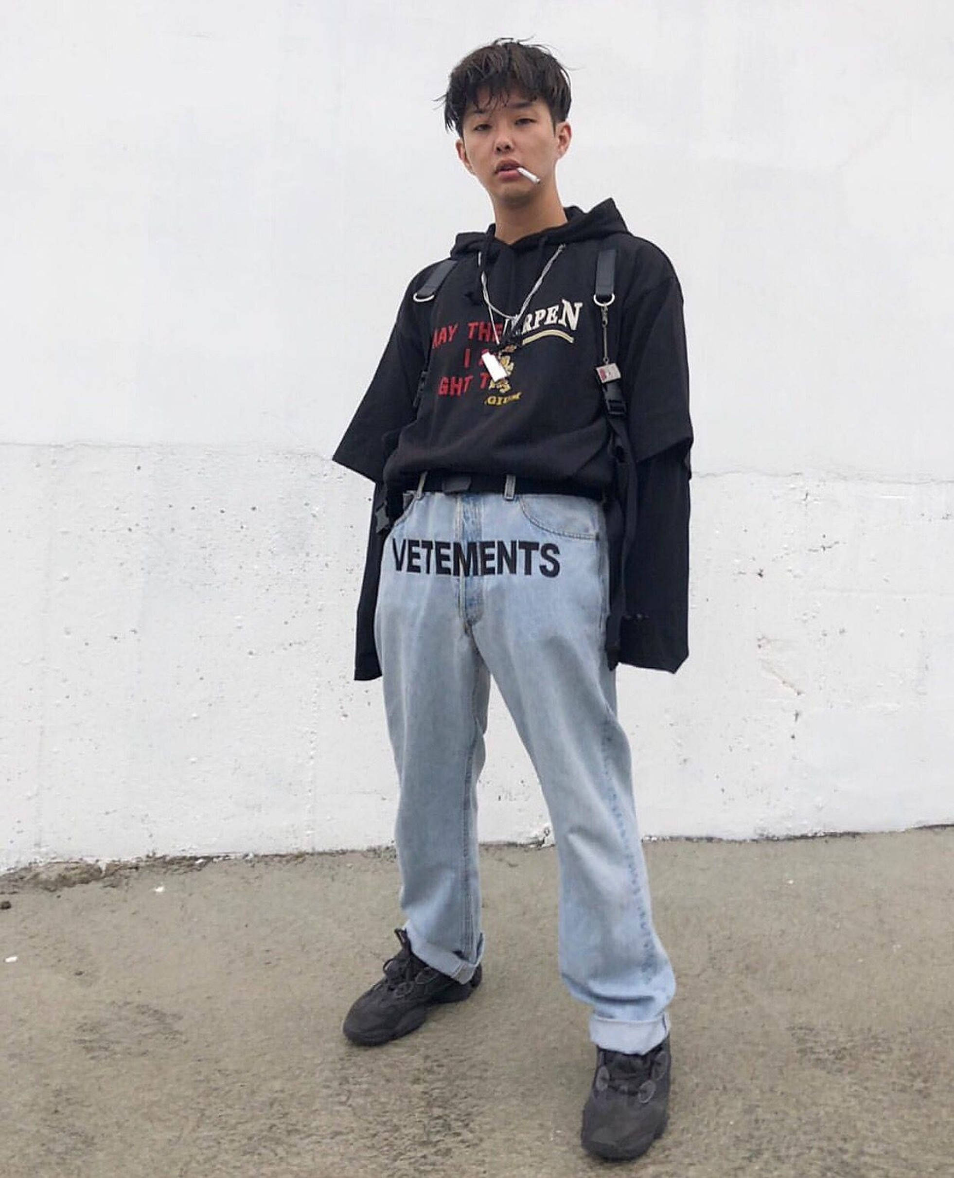 Vetements, denim jeans, black hoodie, Full HD Phone Wallpaper