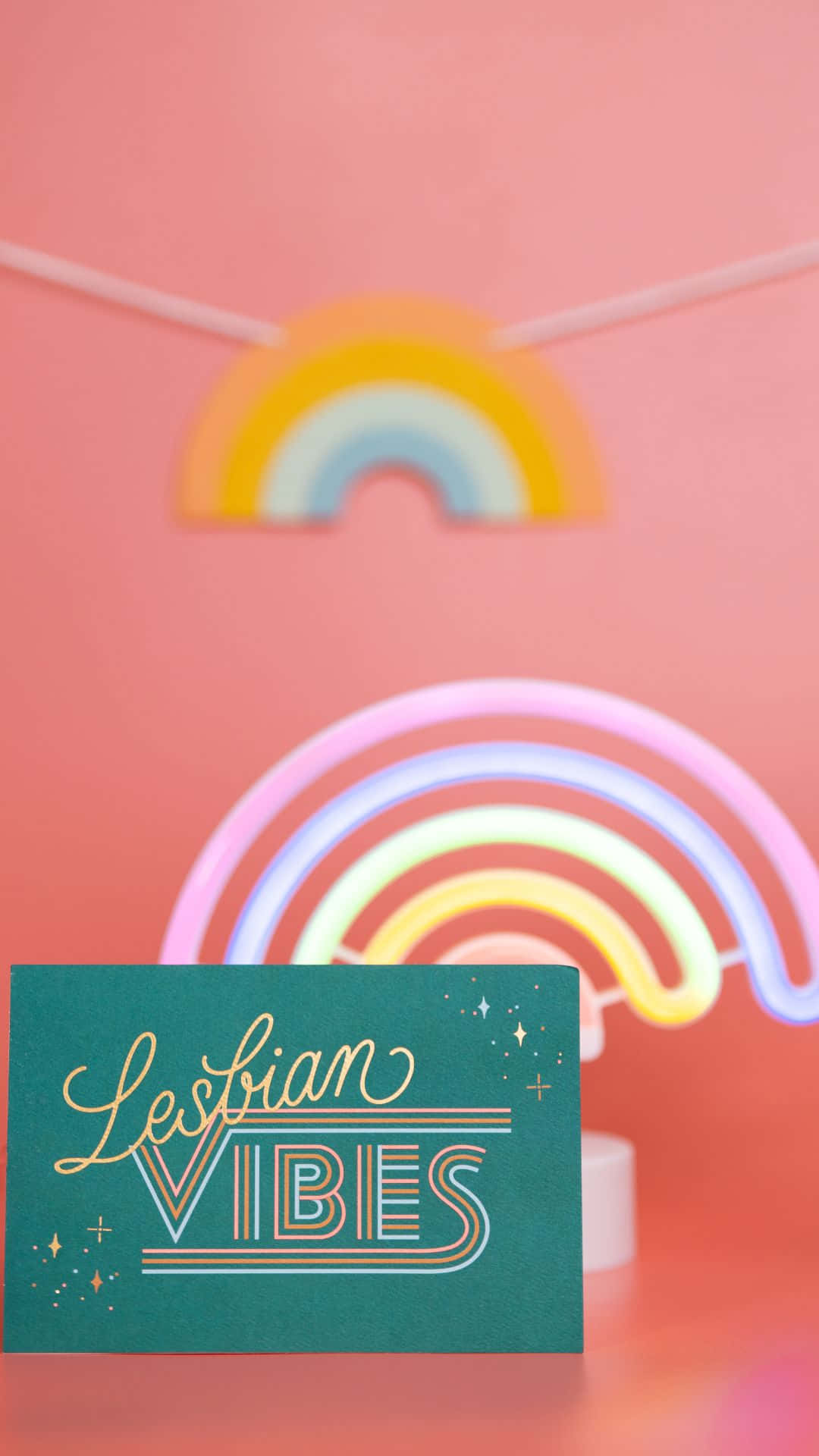 Lesbian VIBES, teal card, gold script, Full HD Phone Wallpaper