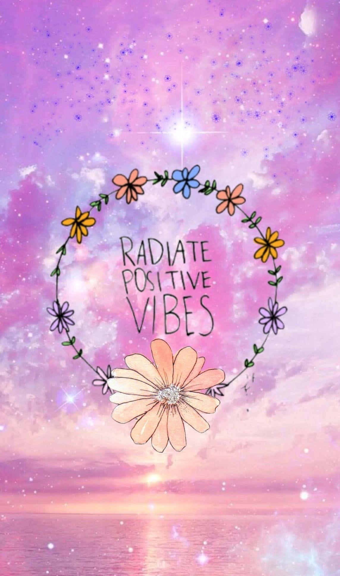 Vibrant Vibes iPhone, floral wreath, text radiate positive vibes, Full HD Phone Wallpaper