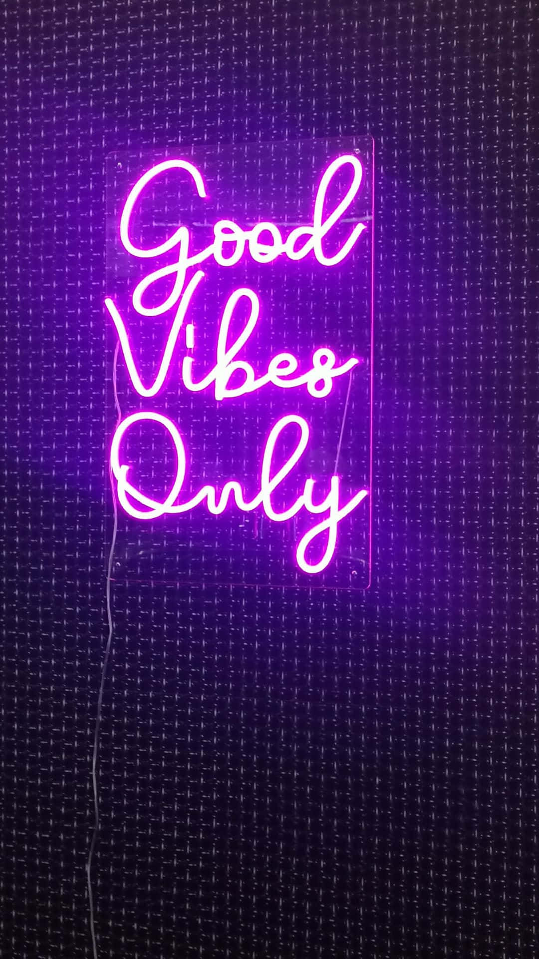 Purple Neon Sign, Good Vibes Only, dark textured wall, Full HD Phone Wallpaper