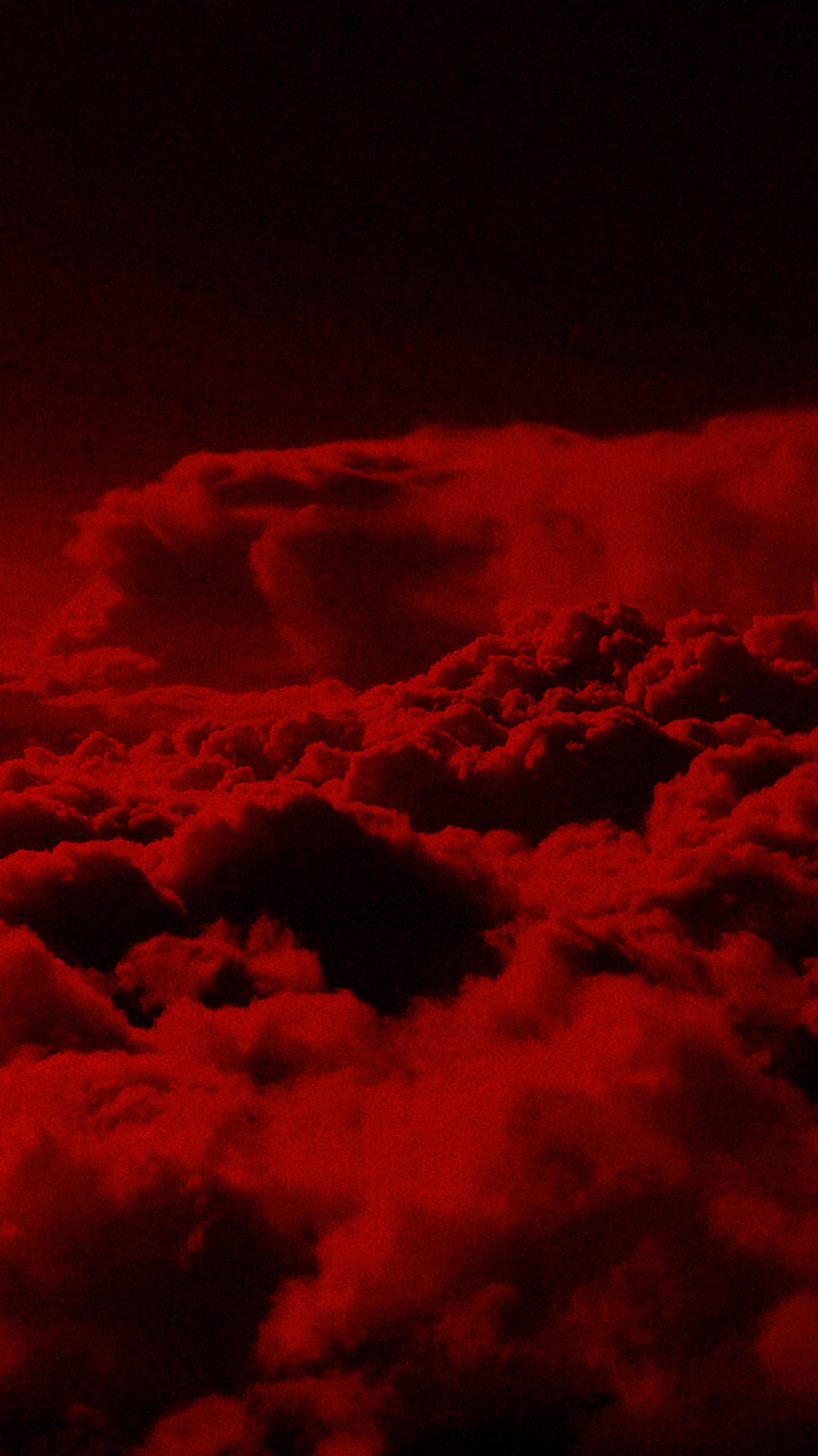 thick sea of clouds, red aesthetic, aerial view, 2K Phone Wallpaper