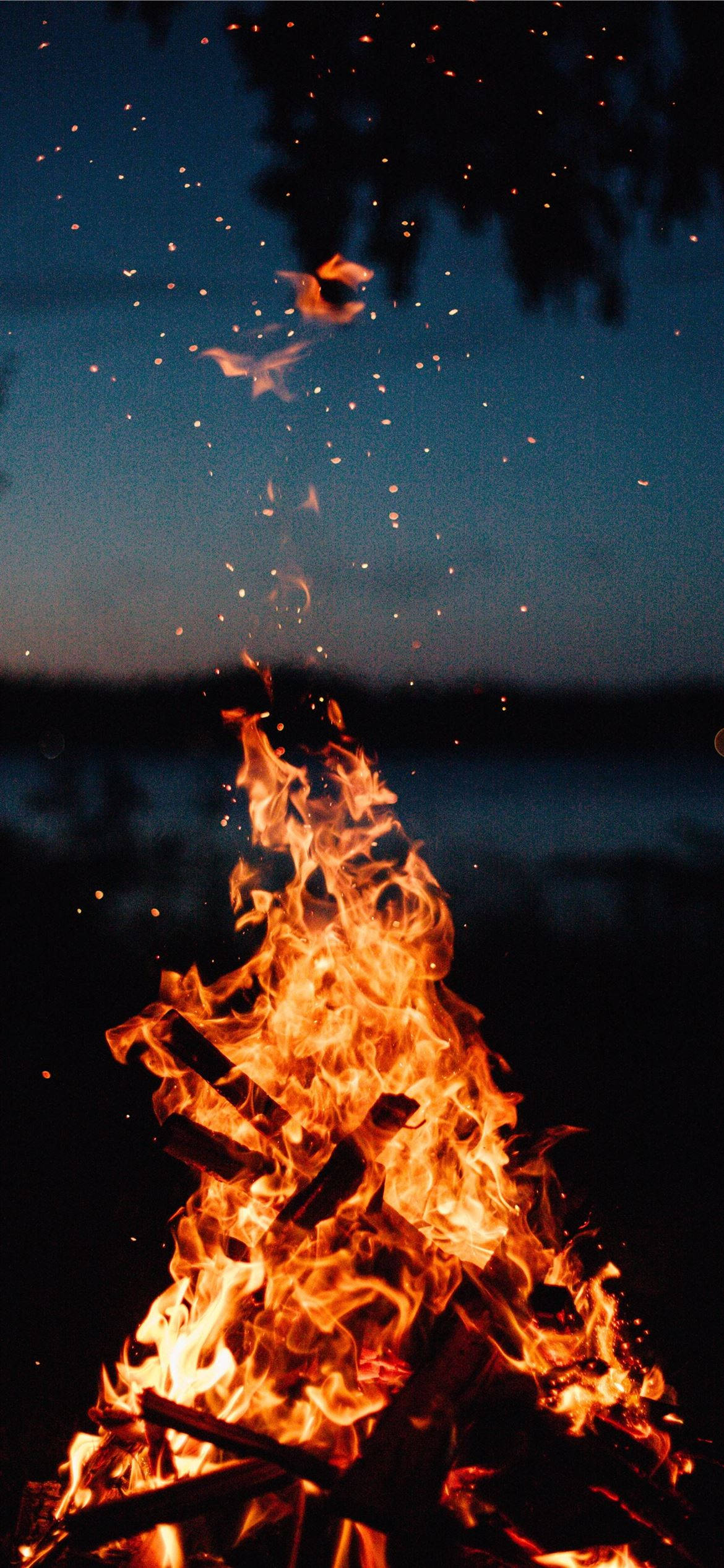 iPhone, campfire, dusk, Full HD Phone Wallpaper