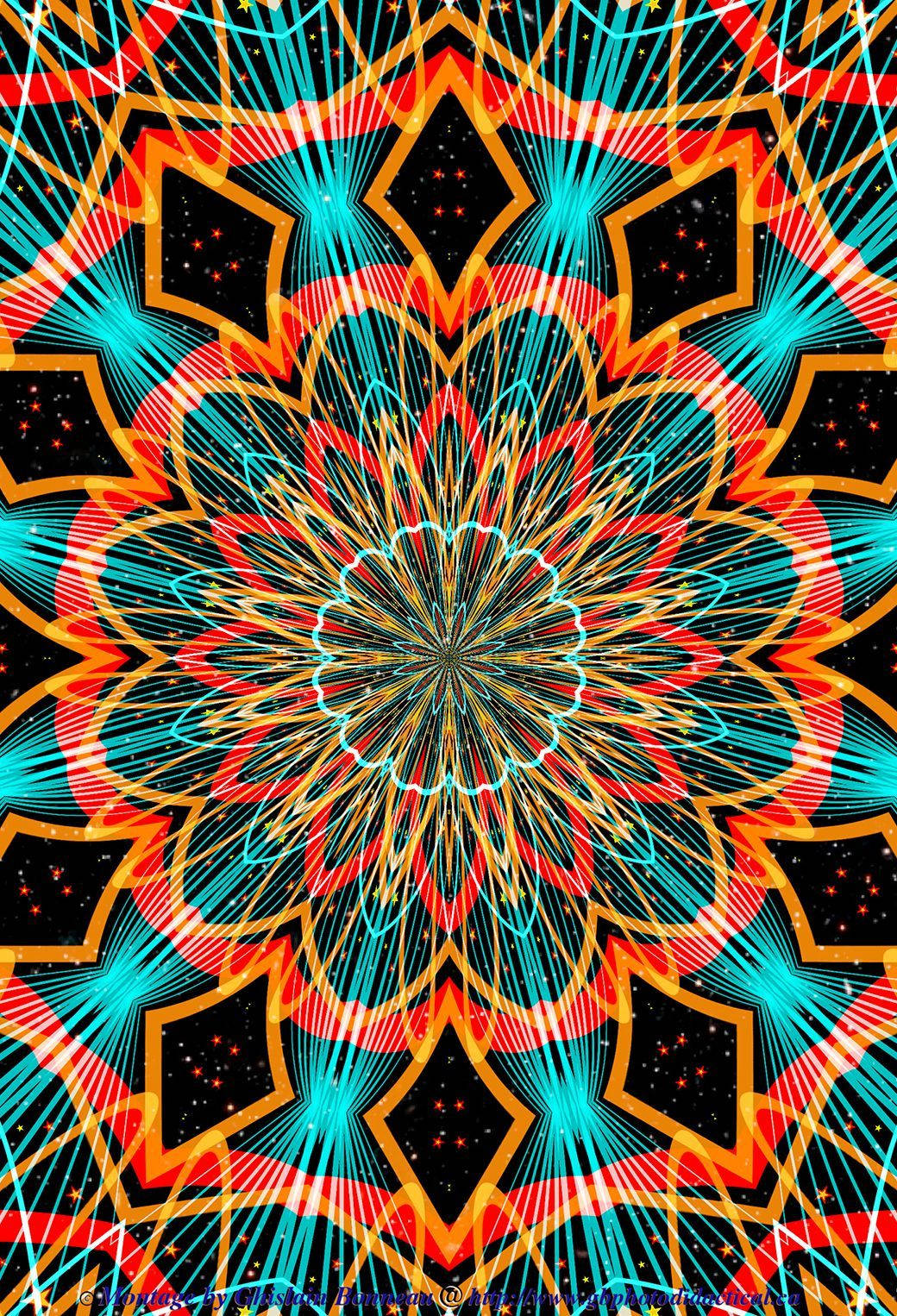 dark psychedelic, vibrant symmetrical mandala, fiery orange teal, HD Phone Wallpaper
