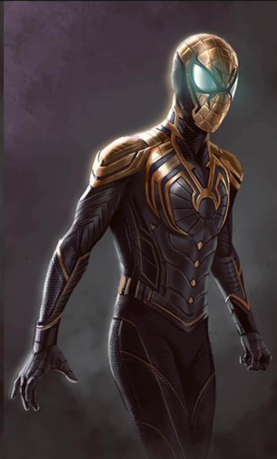 Vibranium suit, black and gold armored suit, glowing blue eyes, HD Phone Wallpaper